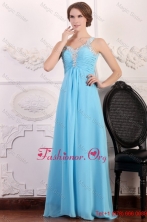 Aqua Blue One Shoulder Empire Chiffon Beaded Decorate Prom Dress FFPD0753FOR