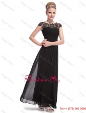 Beautiful Bateau Black Prom Dresses with Lace and Ruching DBEE048FOR