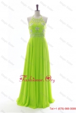 Brand New Halter Top Spring Green Long Prom Dresses with Beading DBEES007FOR