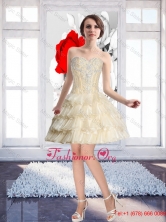 Champagne Popular Prom Dress with Beading and Ruffled Layers SJQDDT57003FOR
