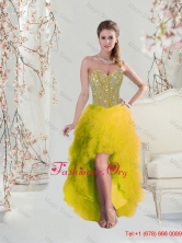 Classical High Low Sweetheart Yellow Prom Dresses with Beading and Ruffles QDDTA5004-1FOR