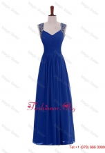 Custom Made Empire Straps Beaded Prom Dresses in Blue for 2016 Spring DBEES339FOR