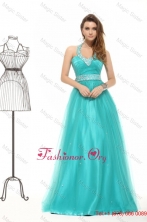 Elegant Aqua Blue Beading A-line Halter Lace Up Tulle Prom Dress FFPD057FOR