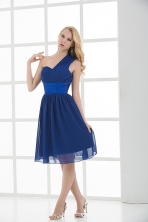 Empire One Shoulder Sleeveless Knee-length  Blue Prom Dress FVPD140FOR