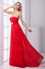 Empire Strapless Beading Backles Red Chiffon Prom Dress FFPD0955FOR