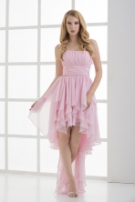 Empire Strapless High-low Ruching Baby Pink Prom Dress FVPD164FOR
