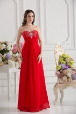 Empire Sweetheart Chiffon Beading Ruching Floor-length Prom Dress in Red FVPD199FOR