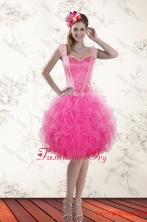 Fashionable Hot Pink 2016 Spring Straps Prom Dresses with Beading and Ruffles XFNAOA46TZBFOR