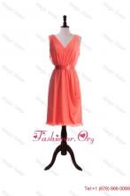 Gorgeous Empire V Neck Prom Dresses with Sashes in Watermelon DBEES323FOR