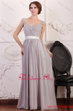 Grey Chiffon Empire Square Prom Dress with Beaded Cap Sleeves  FFPD0310FOR