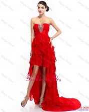 High Low Ruffled Layers Beading Red Prom Dresses for 2015 Fall WMDPD056FOR