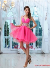 Hot Sale Halter Mini Length Beading Prom Dress in Hot Pink WD5-040PSFOR
