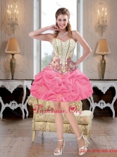 Luxurious Mini Length Beaded Rose Pink Prom Dresses with Pick Ups SJQDDT40003FOR