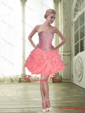 Modest Ball Gown Watermelon Prom Dress with Beading and Pick Ups SJQDDT64003FOR