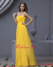New Style Empire Ruching Yellow Long Prom Dresses DBEE540FOR