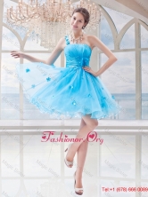 Organza Princess Appliques One Shoulder Baby Blue Prom Dress for 2016 Spring UNION8T02PSFOR
