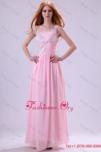 Pretty Empire One Shoulder Floor-length Pink Beading Chiffon Prom Dress FFPD0434FOR