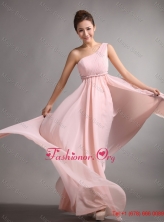 Pretty Empire One Shoulder Prom Gowns with Belt and Ruching DBEE633FOR