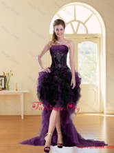 Pretty Multi Color High Low Strapless Beading Ruffled Short Prom Dresses for 2015 Fall ZYLJ08TZBFOR