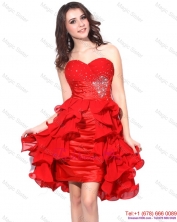 Red Ruching Sweetheart Prom Dresses with Beading and Ruffles WMDPD126FOR