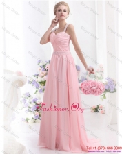 Remarkable 2015 Fall Baby Pink Prom Dress with Brush Train and Ruching WMDPD231FOR