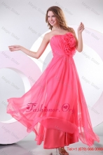 Strapless Flowers Decorate Brust Empire Long Prom Dress with Ruche FFPD0136FOR