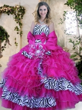 Strapless Zebra and Hot Pink Quinceanera Dresses with Ruffles and Bowknot XFQD1052FOR
