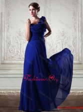 Sturning One Shoulder Chiffon Royal Blue Empire Prom Dress with Hand Made Flowers UNION19T056PSFOR