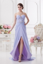Sweetheart Brush Train Lavender Prom Dress with Ruching and Beading FVPD274FORFVPD274FOR