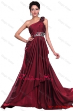Wine Red Long Prom Dress with Beading and Hand Made Flowers DBEE376FOR
