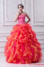 2014 Spring Puffy Multi-color Strapless Beading Quinceanera Dress with Ruffles FVQD042FOR