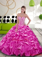 2015 Affordable Fuchsia Dress for Quince with Beading and Pick Ups QDDTA21002FOR