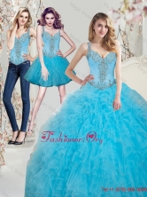 2015 Brand New Beading Aqua Blue Dress for Quinceanera SJQDDT27001FOR