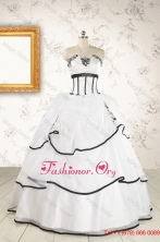 2015 Cheap Appliques and Ruffles White and Black Quinceanera Dresses FNAO291FOR