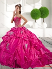 2015 Classical Appliques and Pick Ups Quinceanera Dress in Hot Pink QDDTB14002FOR