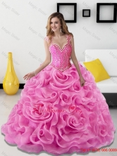 2015 Gorgeous Beading and Rolling Flowers Rose Pink Sweet 15 Dresses SJQDDT18002FOR