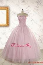 2015 Light Pink Strapless Simple Sweet 16 Dresses with Appliques FNAO896FOR