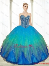 2015 Low Price Beading Sweetheart Tulle Turquoise Quinceanera Dresses QDDTA64002FOR