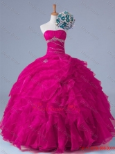 2015 Popular Strapless Beaded Quinceanera Gowns in Fuchsia SWQD011-4FOR