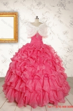 2015 Pretty Beading and Ruffles Hot Pink Quinceanera Package Dresses with Strapless FNAO055AFOR