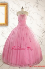 2015 Pretty Pink Quinceaneras Dresses with Appliques and Beading FNAO601FOR