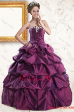 2015 Sweetheart Purple Quinceanera Dresses with Appliques and Pick Up XFNAO5824-2FOR
