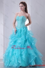 A-line Turquoise Sweetheart Beading and Ruffles Quinceanera Dress FFQD048FOR