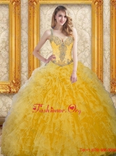 Beautiful Beading and Ruffles Dress for 15 in Yellow SJQDDT27002-2FOR