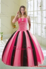 Beautiful Multi Color Sweetheart Beading Quince Dress for 2015 XFNAO5884TZFXFOR