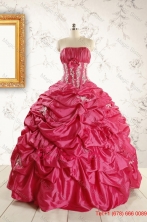 Cheap Appliques Coral Red Quinceanera Dress with Strapless FNAO466FOR