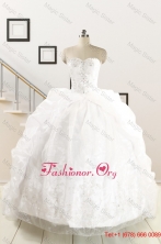 Exquisite Appliques White Brush Train Quinceanera Dresses for 2015 FNAO5851FOR