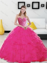 Fashionable Beading and Ruffles Sweetheart Hot Pink 2015 Quinceanera Dresses SJQDDT14002-1FOR