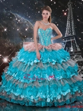 Feminine Sweetheart Quinceanera Dresses with Beading and Ruffled Layers QDDTA112002FOR