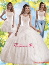 Perfect Hand Made Flowers and Beaded Quinceanera Dress with Bateau SJQDDT46001FOR